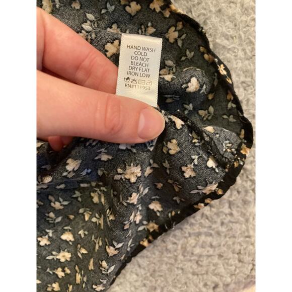 Papaya Tank Top Medium Floral Flare Stretch Smocked Black Yellow Cottage Y2K - Picture 9 of 15